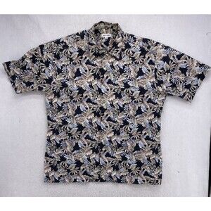 Pierre Cardin Men’s L Hawaiian Shirt Floral Tropical Camp Travel Cruise Cotton